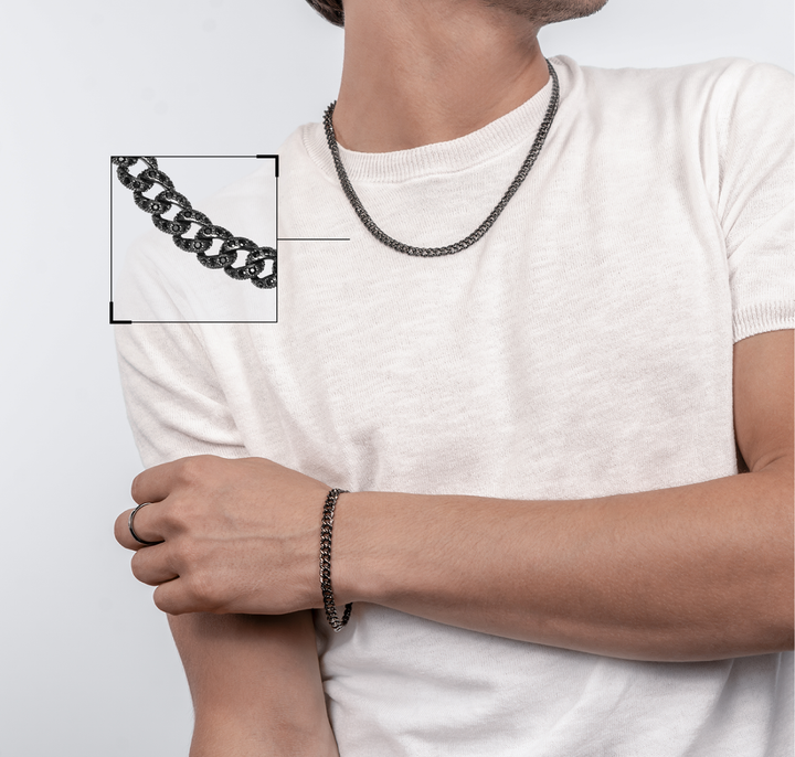 Collier Comete en argent ruthénium 925‰, acier pvd noir, zircons noirs UGL767