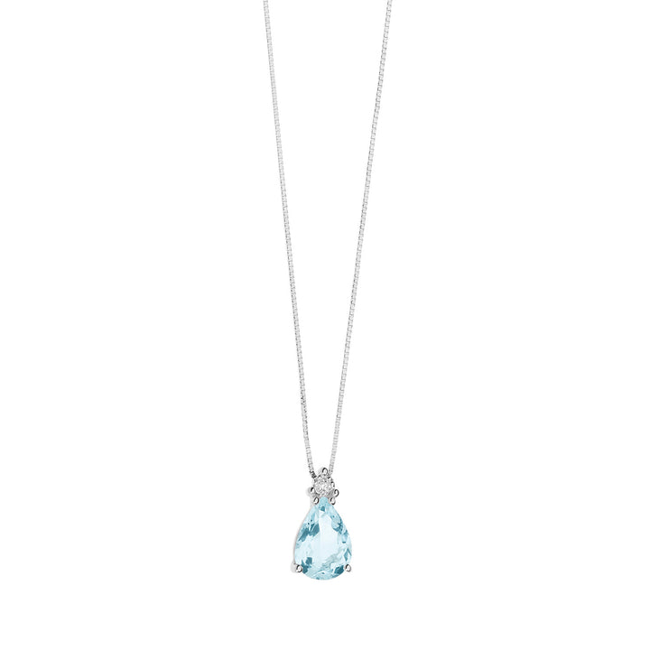 Collar Comete de Oro con Diamantes y Gota de Aguamarina GLQ279