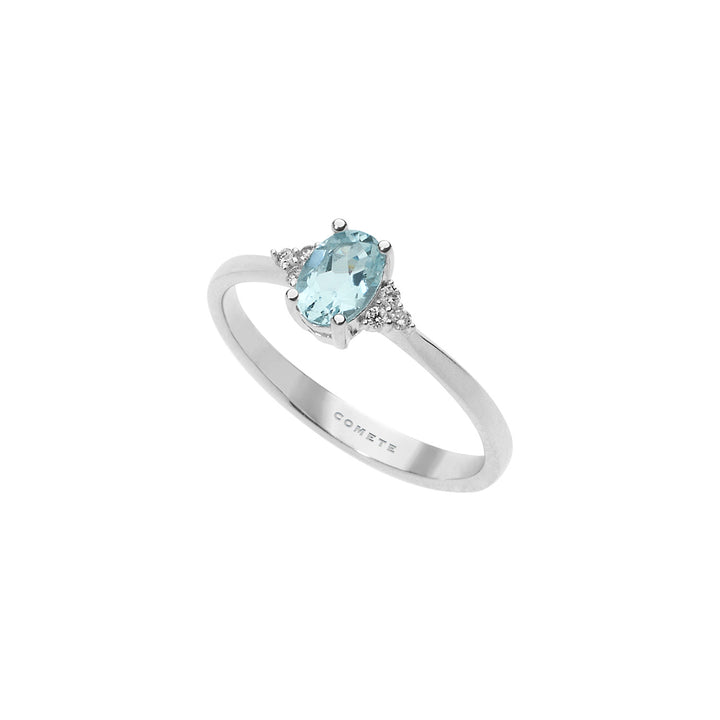 Anillo Comete de Oro con Diamantes y Aguamarina Ovalada ANQ291