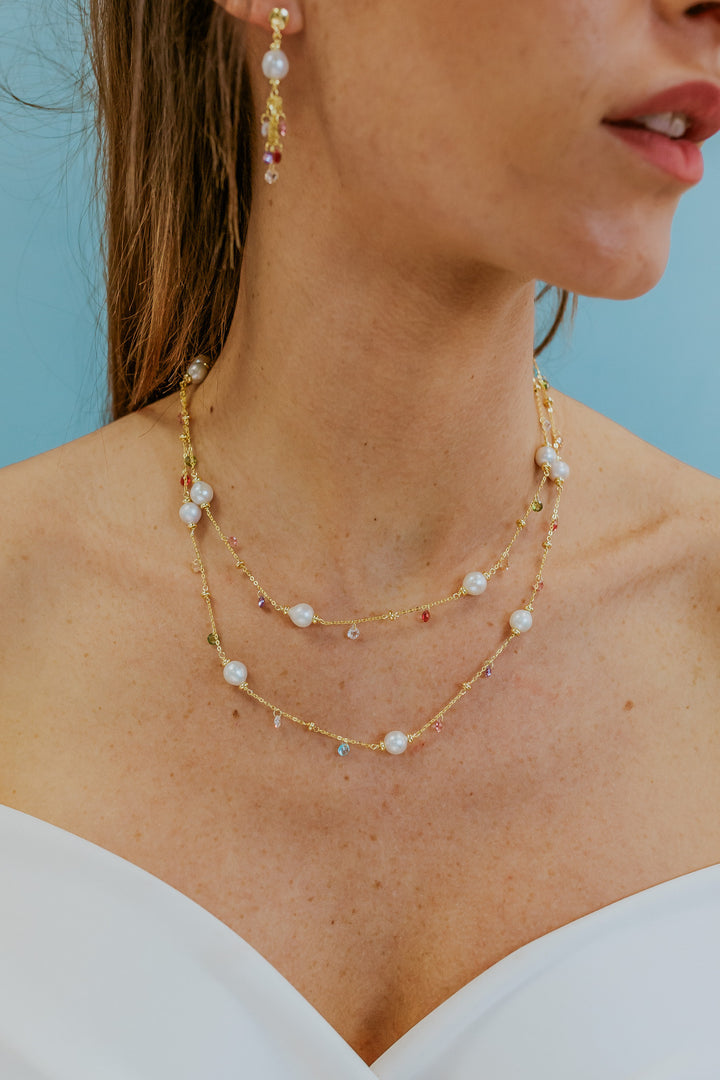 Comete Collana Argento 925‰ con cristalli multicolor e Perle Acquadolce GLA275