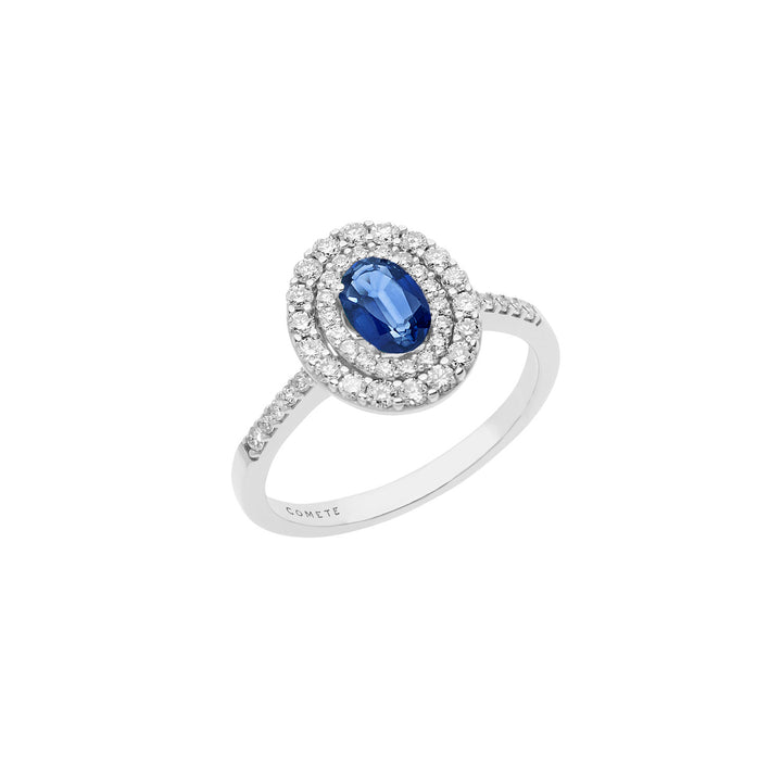 Bague Comète en Or, Diamants et Saphir Bleu Ovale ANB2419