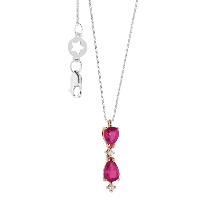 Collier Comete en Or Rose Diamants et Rubis Goutte GLB1607