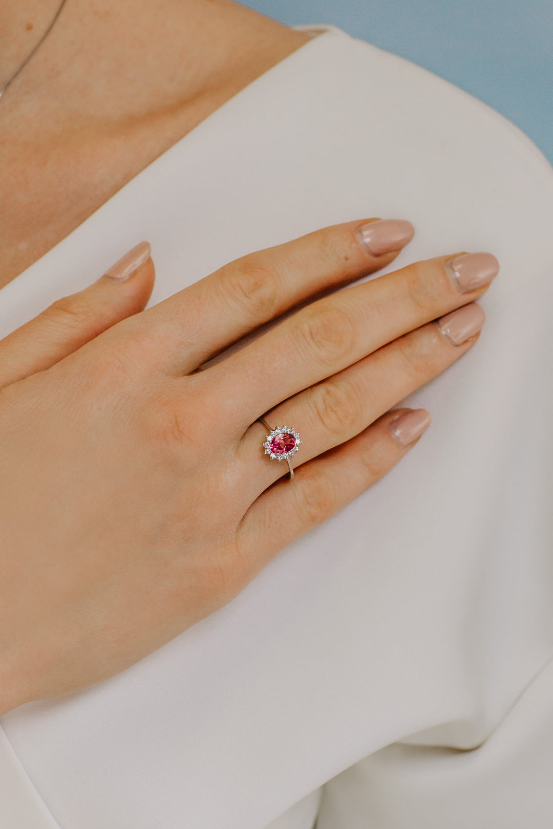 Bague Comete en Or avec Diamants et Topaze Rose ovale ANB2593