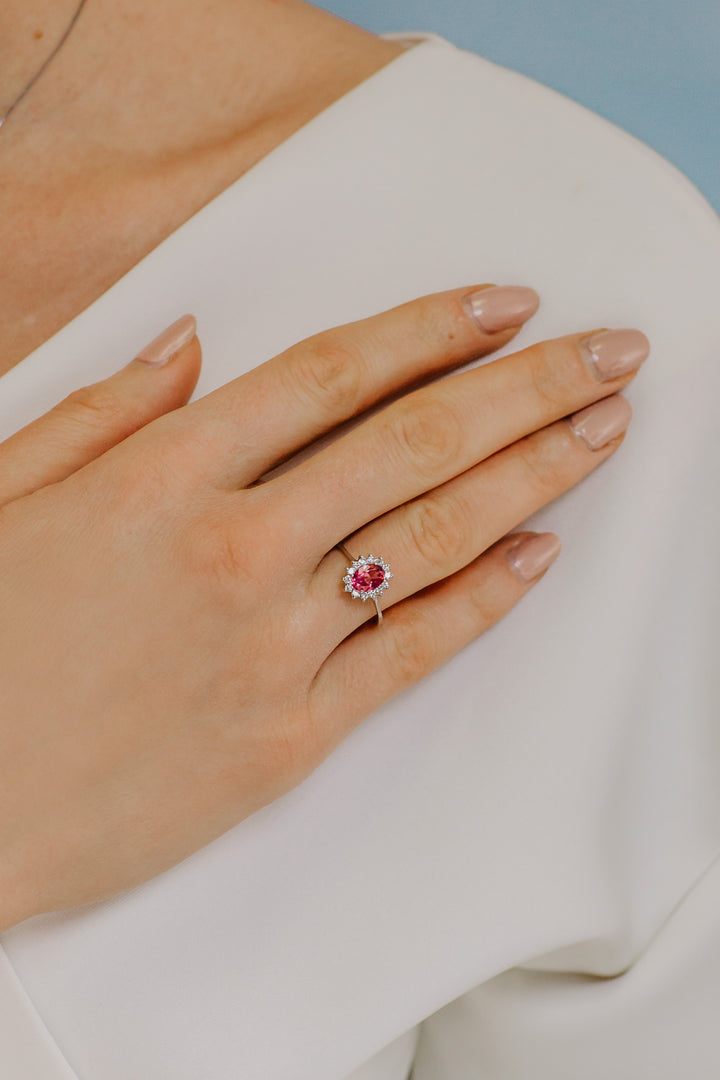 Bague Comete en Or avec Diamants et Topaze Rose ovale ANB2593
