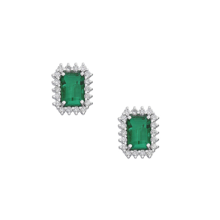 Comete Earrings in 750‰ gold, white diamonds and octagonal emerald ORB1109