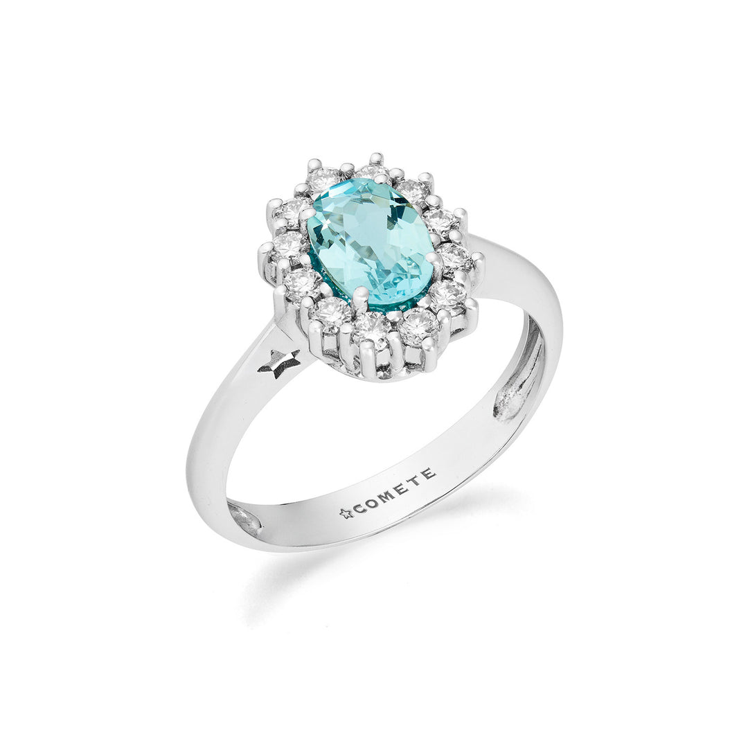 Comete-Goldring mit Diamanten und ovalem Aquamarin ANQ362