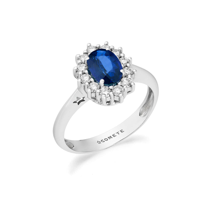 Comete Anello in Oro bianco con Diamanti e Zaffiro ovale ANB2743