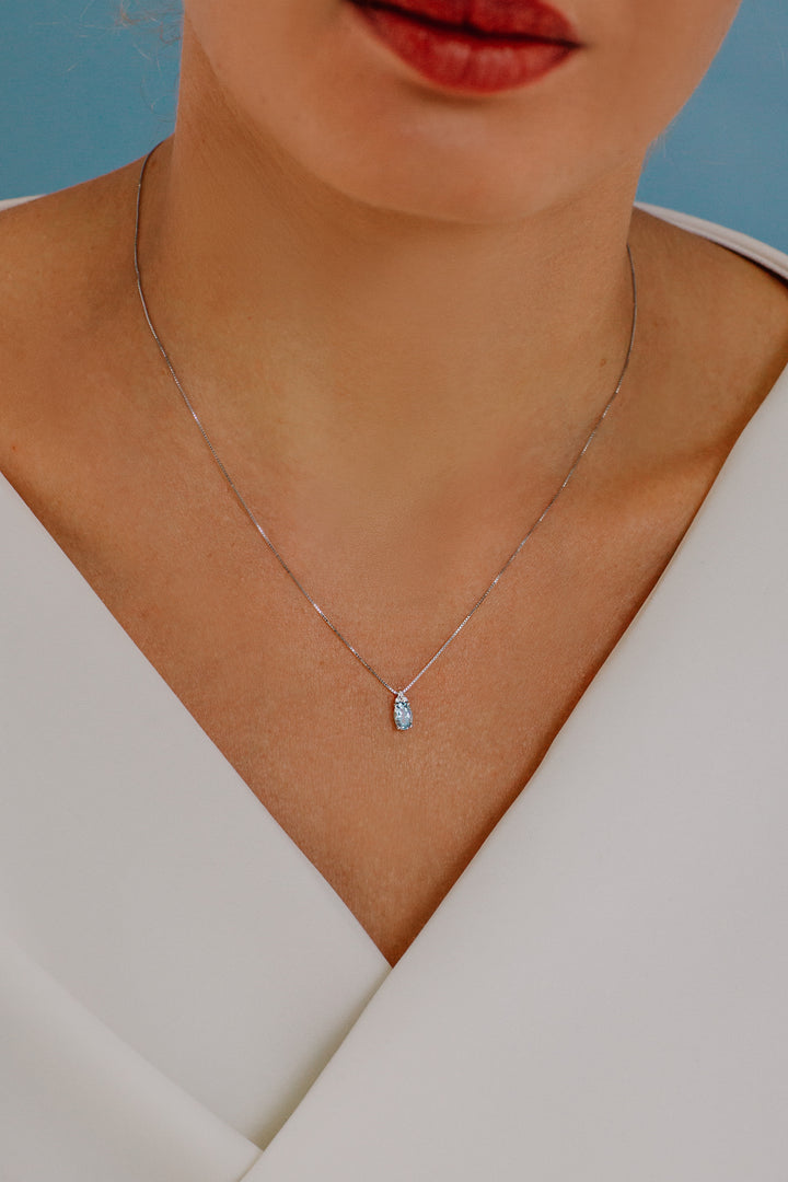 Collier Comete en Or Diamants et Aigue-marine Ovale GLQ263