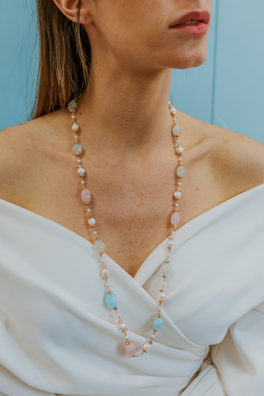 Collier Comete Argent 925‰ avec Perles Acquadolce, Hématite rosée, morganite GLA282