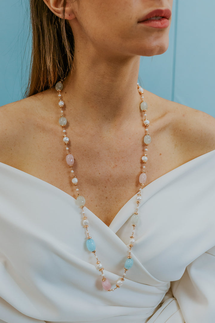 Collier Comete Argent 925‰ avec Perles Acquadolce, Hématite rosée, morganite GLA282