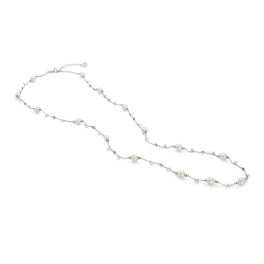 Comete Collana Argento 925‰ con Perle Acquadolce  e cristalli bianchi GLA277