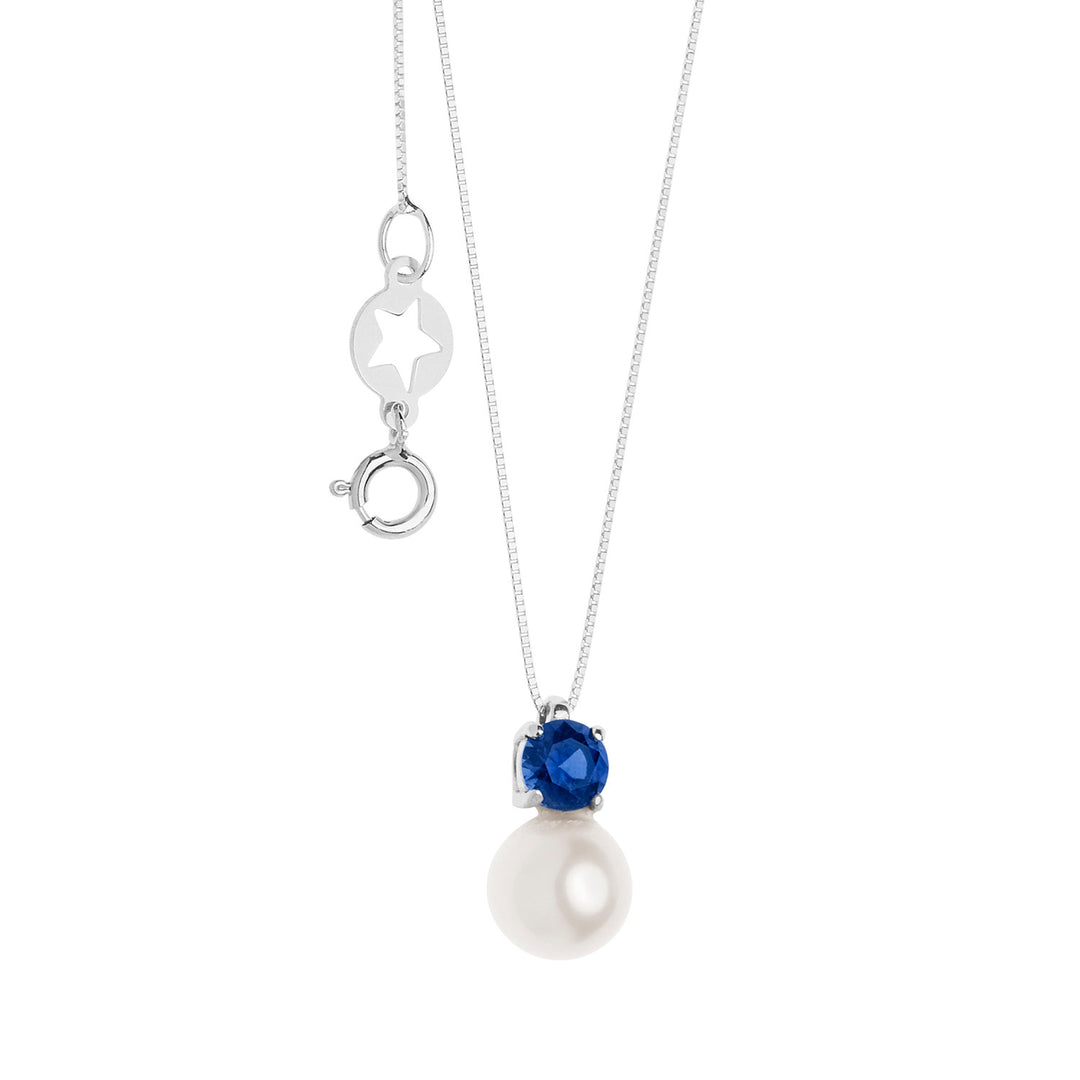 Collier Comete en Or, Perles et Saphir Rond GLP613