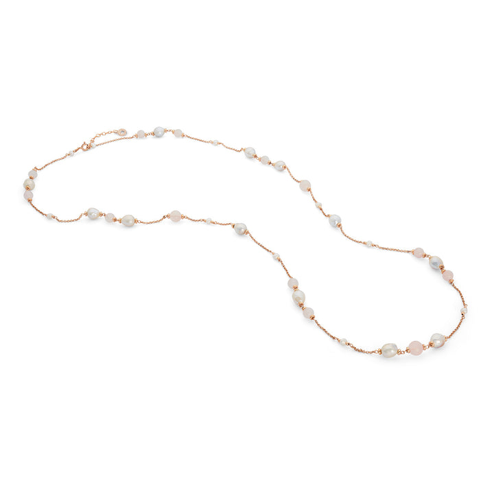 Comete Collana Argento 925‰ con Perle Acquadolce e Quarzo rosa GLA280