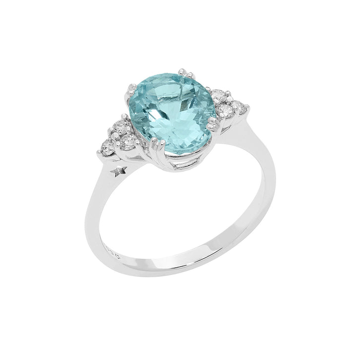 Comete Anello in Oro Diamanti e Acquamarina ovale ANQ336