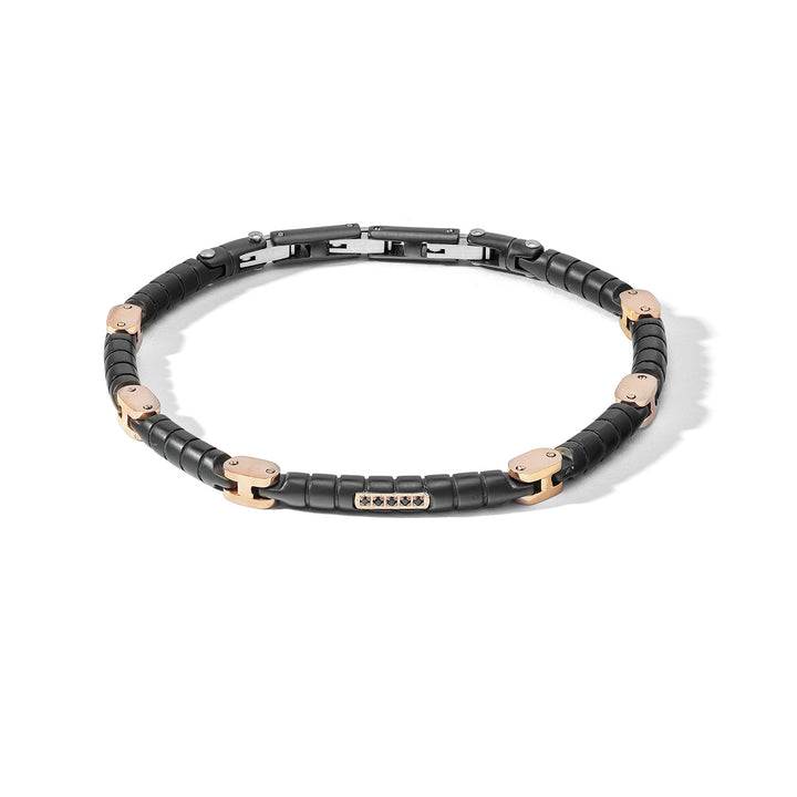 Bracelet Comete Steel en PVD noir avec éléments rosés et diamants noirs UBR1157