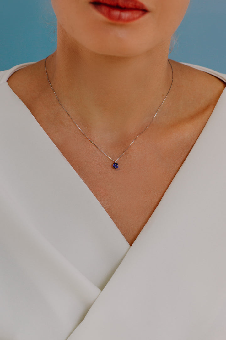 Collier Comete en Or, Diamant et Saphir Bleu Rond GLB1388
