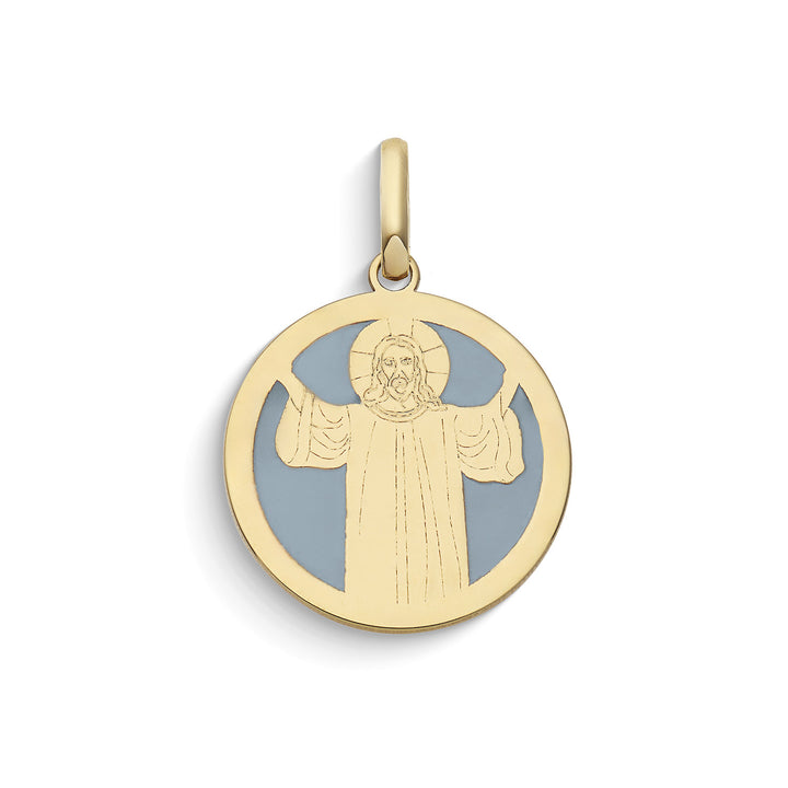 Pendentif Comete Round avec icône de Jésus en or jaune et émail KCOB040