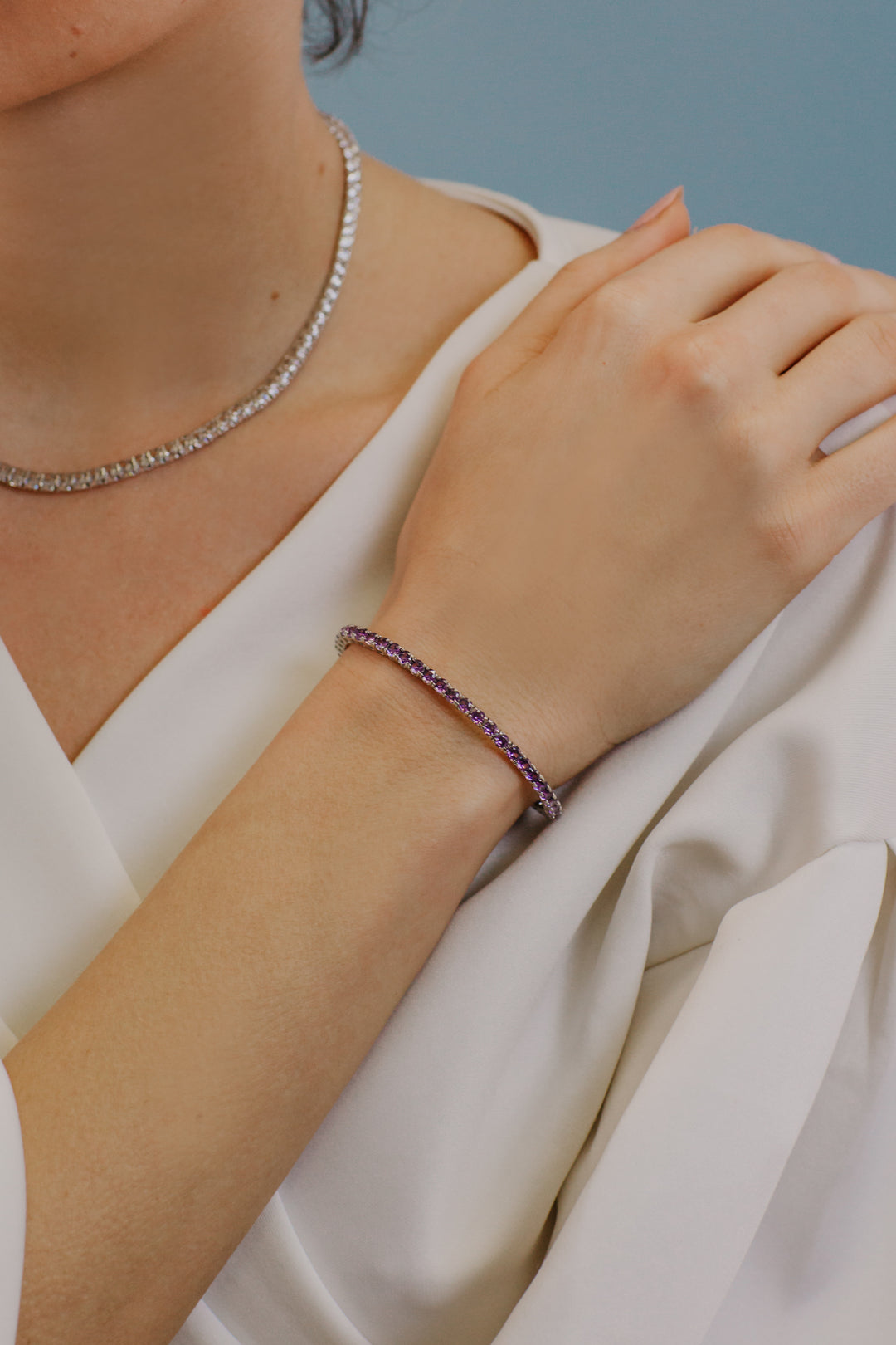Comètes Tennis en zircons Argent et Améthyste Violet BRA238M18