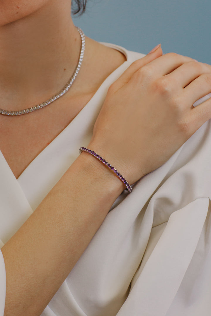 Comètes Tennis en zircons Argent et Améthyste Violet BRA238M18