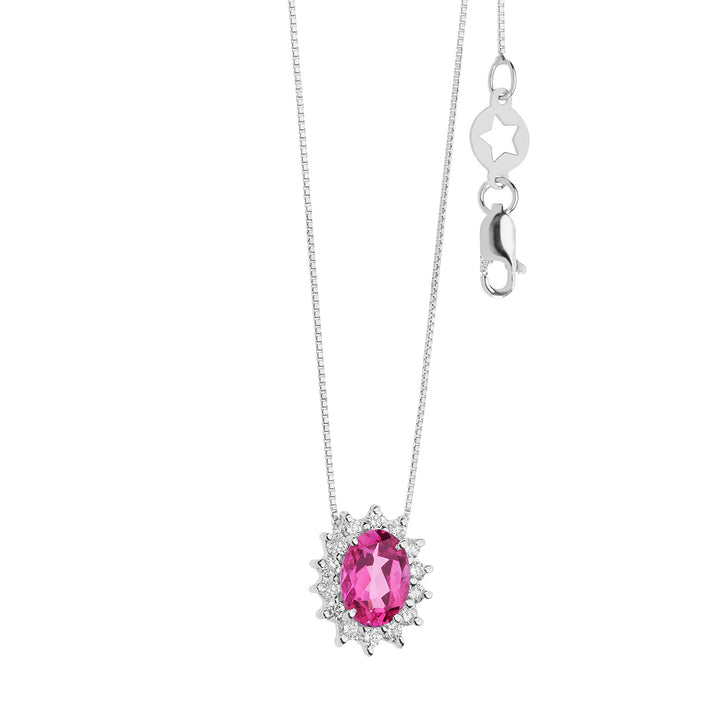 Collier Comete en Or, Diamants et Topaze Rose Ovale GLB1579