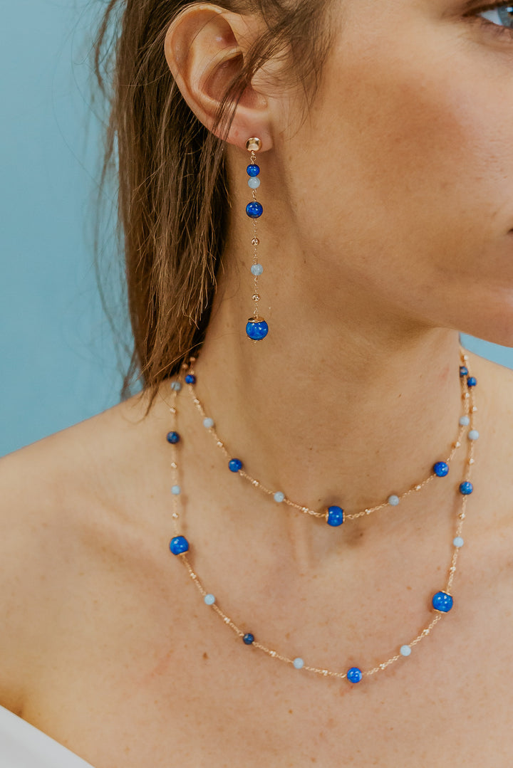 Comete-Ohrringe aus 925‰ Silber mit Aquamarin, Lapis, farbigem Quarz ORA218