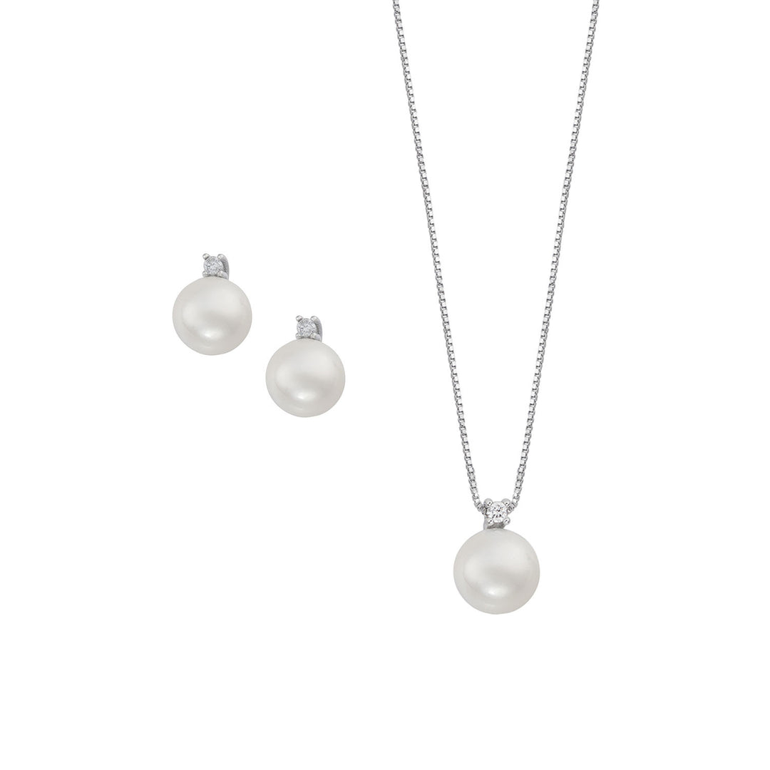 Comete Collana e Orecchini con Perla in Oro e Diamante con Catena a Molla KIT628764