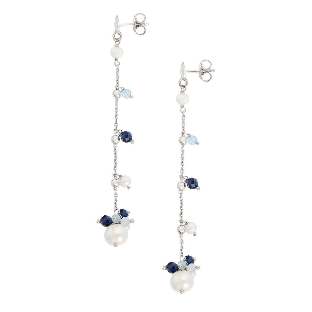 Comete Orecchini Argento 925‰ con Acquamarina, pietre blu e Perle acquadolce ORA221