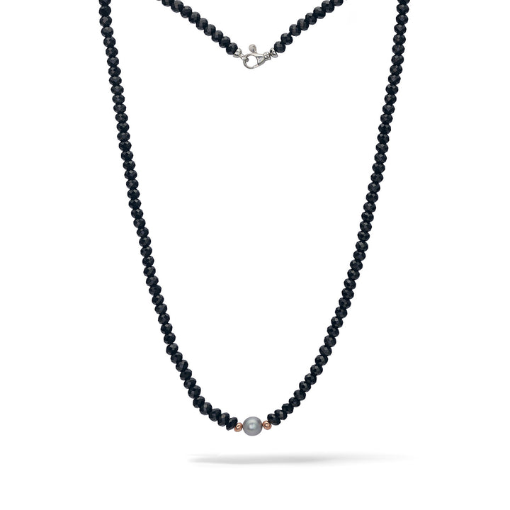 Comete Collana in Argento con spinelli neri e perla grigia UGL740