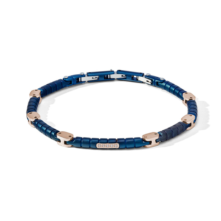 Armband aus Comete-Stahl mit blauer PVD-Beschichtung, roséfarbenen Elementen und weißen Diamanten UBR1158