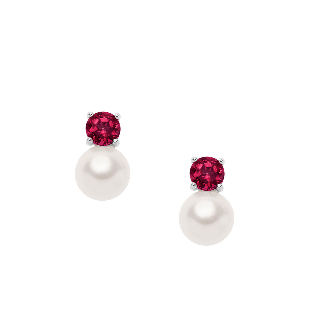 Pendientes Comete de Oro, Perlas y Rubí Redondo ORP746