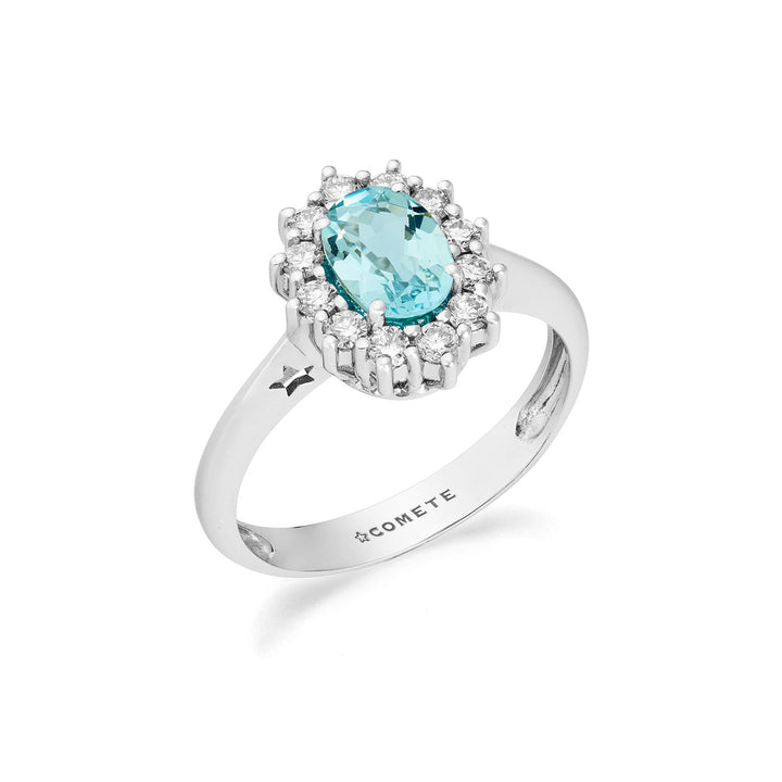 Anillo Comete de Oro con Diamantes y Aguamarina Ovalada ANQ361