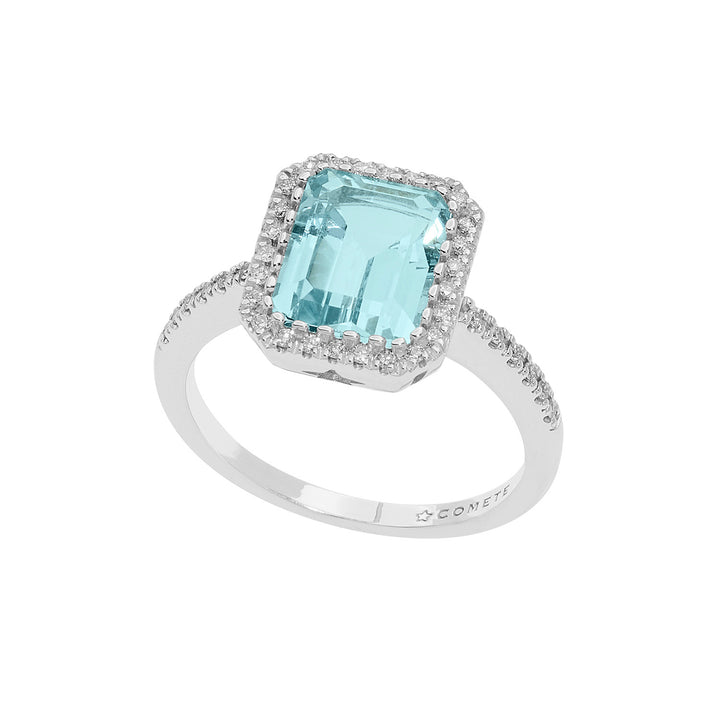 Bague Comete en or avec diamants et aigue-marine octogonale ANQ339