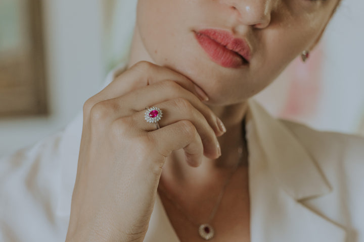 Comete Ring in Gold, Diamonds and Oval Ruby ANB2622