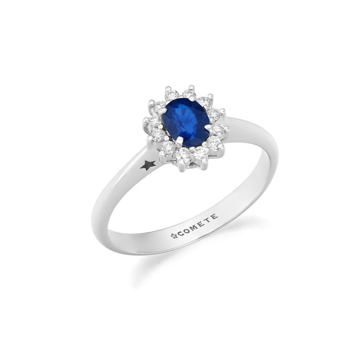 Comete Weißgoldring mit Diamanten und ovalem Saphir ANB2744