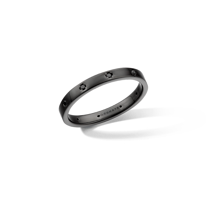 Comete Ring in 925‰ ruthenium silver, black zircons UAN131M26