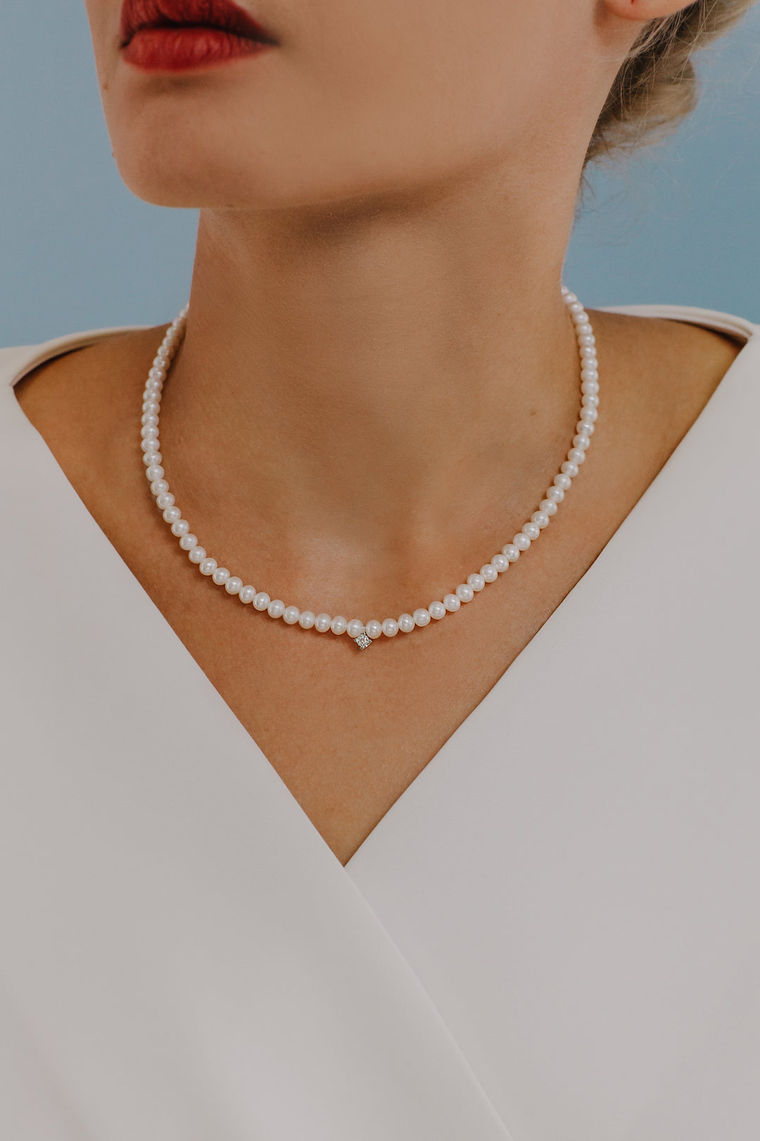 Comete Collana Filo Perle Acquadolce in Oro e Diamante FWQ320