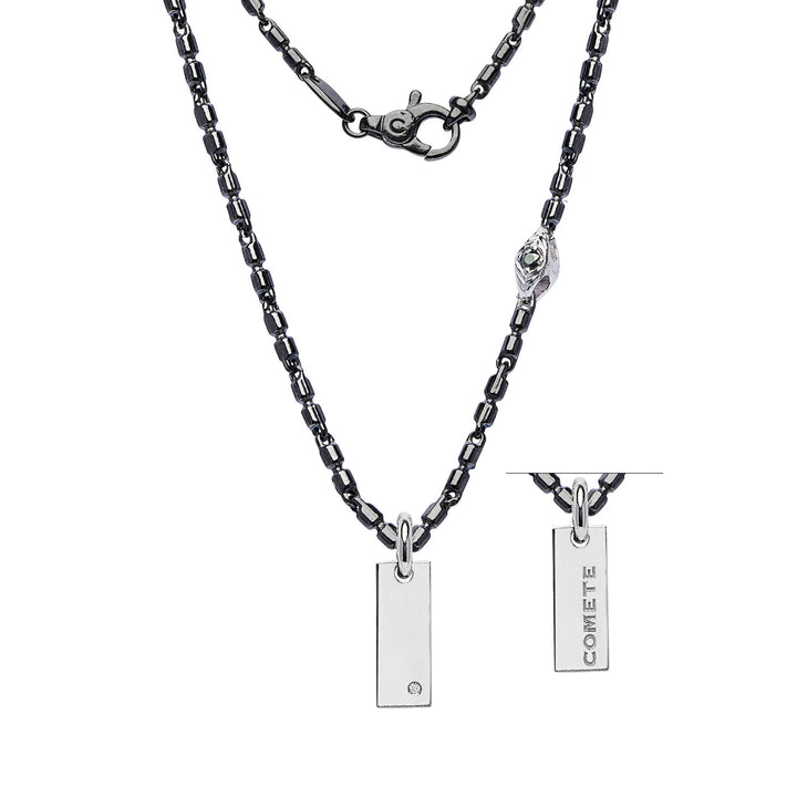 Collier Comete en argent bruni et poli, diamant, spinelles noires UGL753