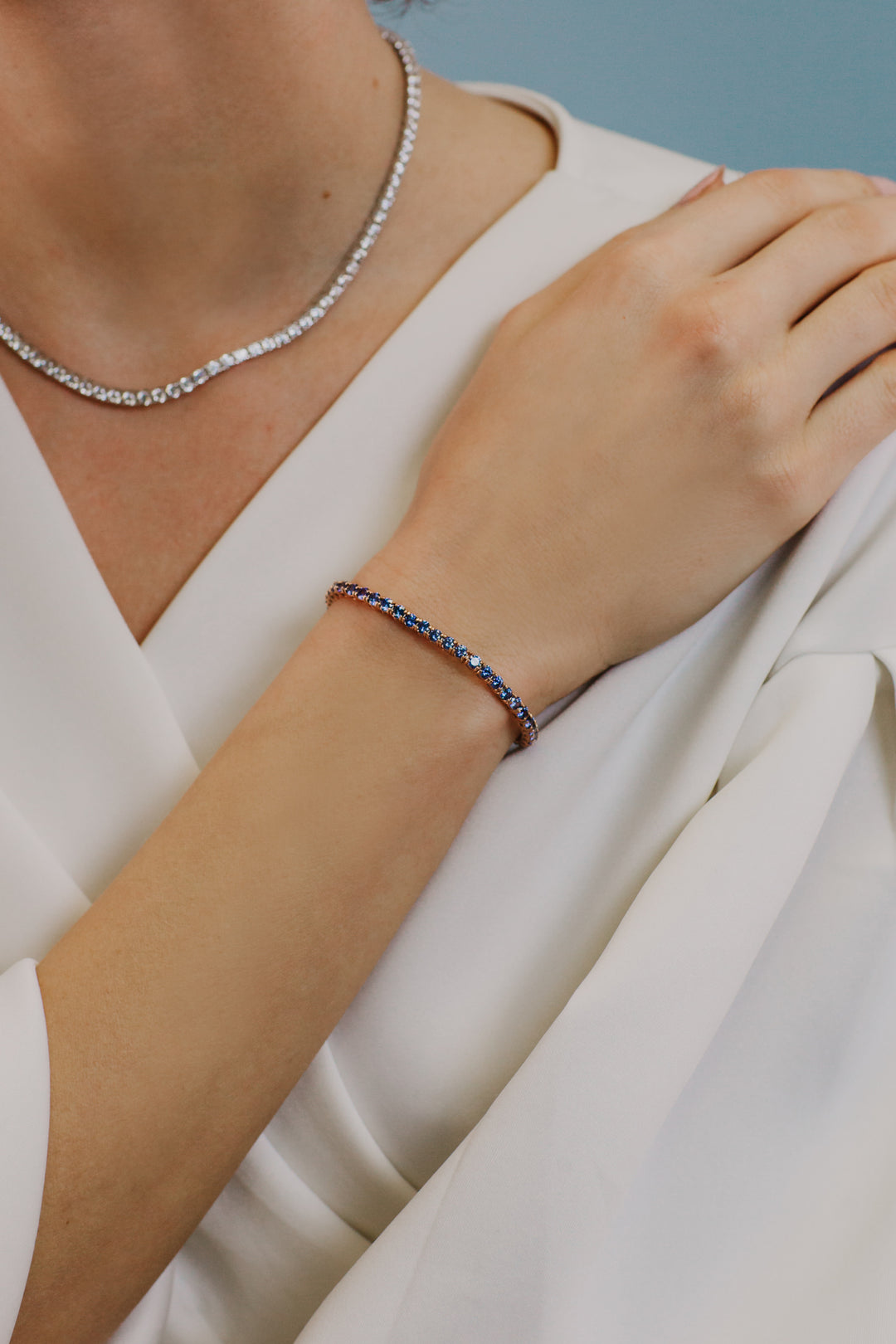 Comète Tennis en Argent rosé et zircons Tanzanite BRA242M17
