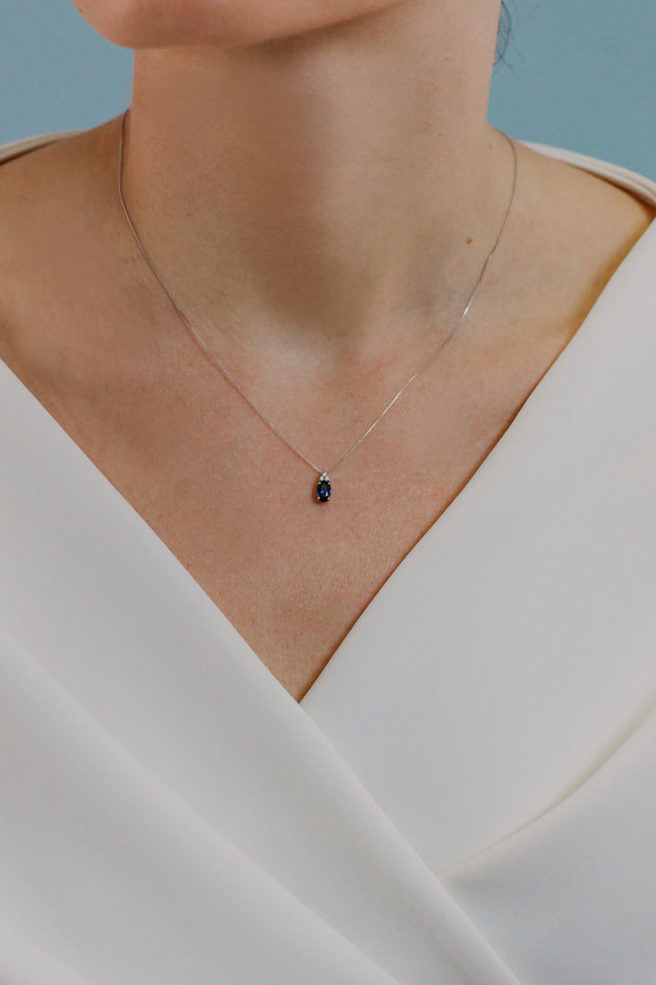 Collier Comete en Or, Diamants et Saphir Ovale GLB1615