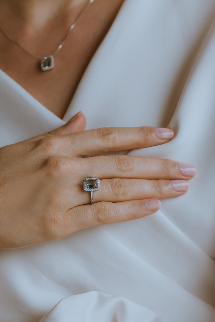 Bague Comete en or avec diamants et aigue-marine octogonale ANQ339