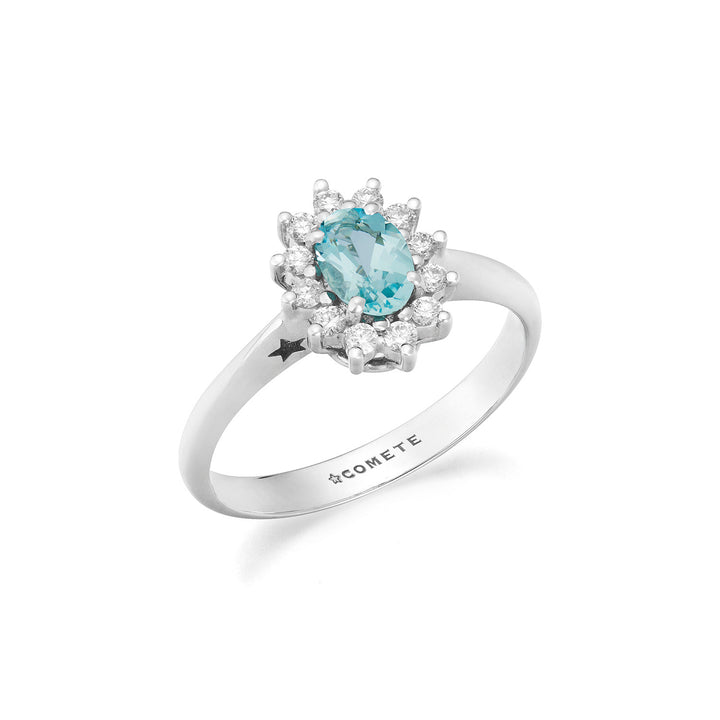Anillo Comete de Oro con Diamantes y Aguamarina Ovalada ANQ361