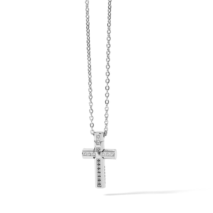 Collier Croix Comète en Acier et zircons noirs et blancs UGL644