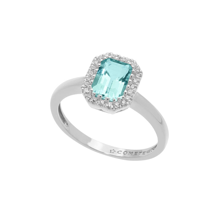 Anillo Comete de Oro con Diamantes y Aguamarina Octogonal ANQ311