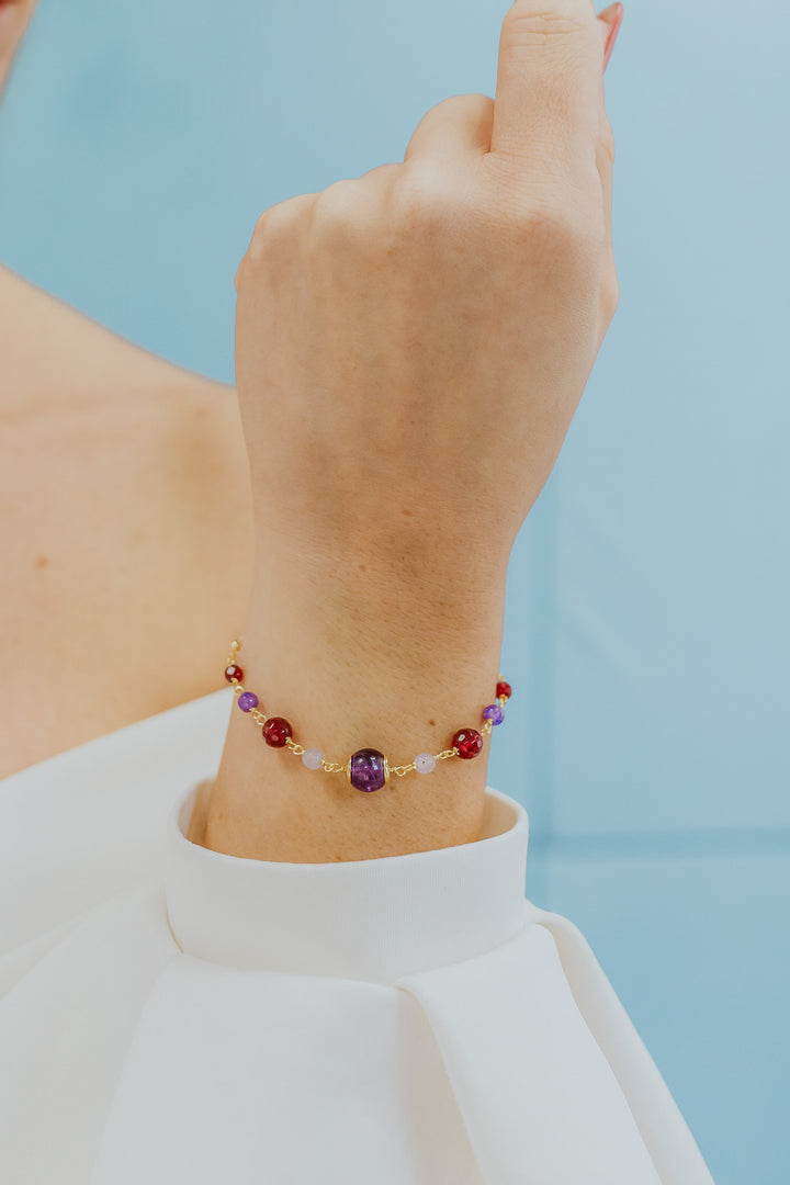 Comete Bracciale Argento 925‰ con Ametista, Agata e Giada colorate BRA270
