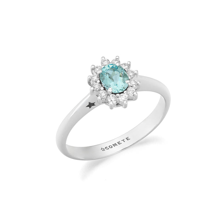 Anillo Comete de Oro con Diamantes y Aguamarina Ovalada ANQ361