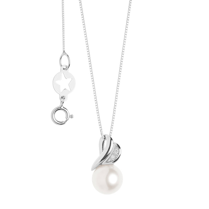 Comete Pearl Necklace with Diamonds in White Gold Heart GLP625