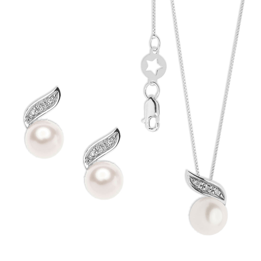 Comete Collana e Orecchini in Perle in Oro e Diamanti KIT612744