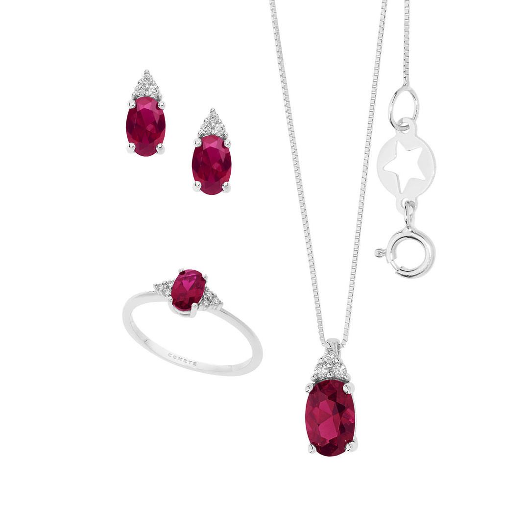 Comete Collana, Anello e Orecchini Oro Diamanti e Rubino ovale KIT161626531070