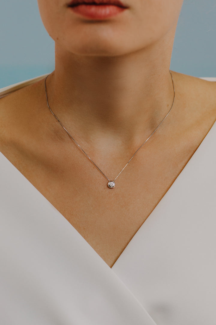 Collier Comete Point lumineux rond en Or et Diamant GLB1024