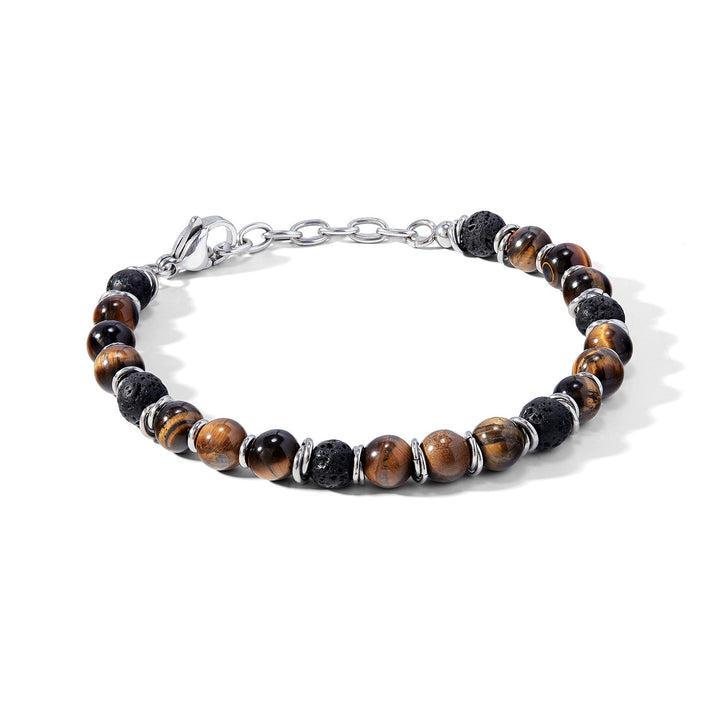 Bracelet Comete en Acier avec Oeil de Tigre et Pierre de Lave UBR1141